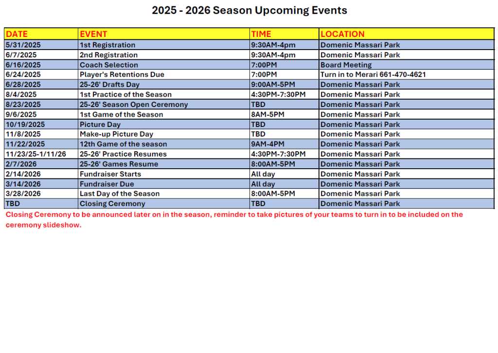 PYSL 25-26 Upcoming events