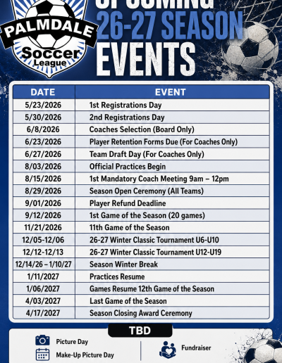 PYSL 2026-27 Upcoming season events